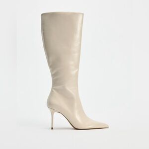 Zara Cream Knee-High Pointed Toe Stiletto Boots